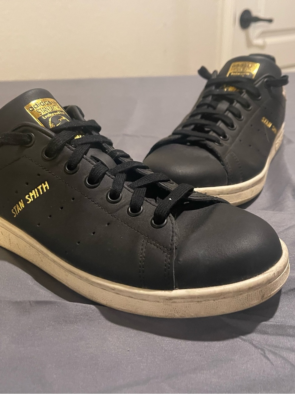 adidas Black Stan Smith Sneakers with Gold Accents
